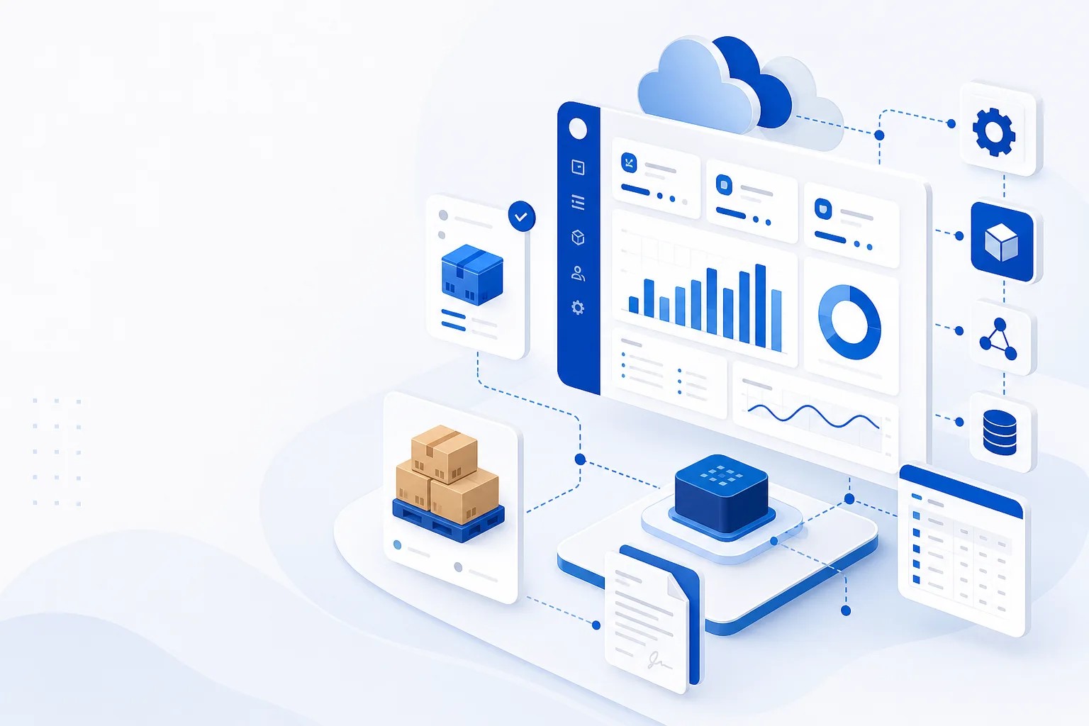 Modüler bulut ERP ve pano illüstrasyonu — KolayPlatform